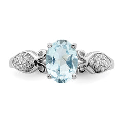 Sterling Silver Rhod-plated Polished Blue Topaz and White CZ Ring - 2