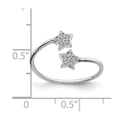 Sterling Silver Rhodium-Plated CZ Stars Bypass Adjustable Ring