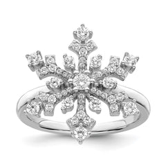 Sterling Silver Rhodium-plated CZ Snowflake Ring - 3