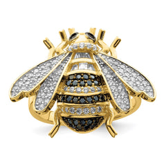 Sterling Silver Blk/White RH-plated Gold Tone CZ Bumblebee Ring - 3