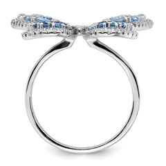 Sterling Silver Rhodium-plated Polished Blue & White CZ Butterfly Ring - 3