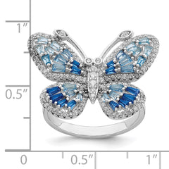 Sterling Silver Rhodium-plated Polished Blue & White CZ Butterfly Ring - 3