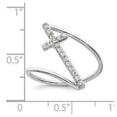Sterling Silver Rhodium-plated Polished CZ Cross Ring