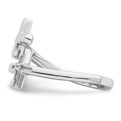 Sterling Silver Rhodium-plated CZ Double Cross Adjustable Ring