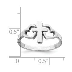 Sterling Silver Rhodium plated Hearts & Cross Ring - 2