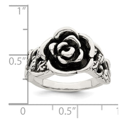 Sterling Silver Antiqued Rose Flower Ring - 3