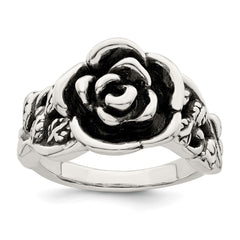 Sterling Silver Antiqued Rose Flower Ring - 3