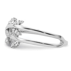 Sterling Silver Rhodium plated CZ Leaves Ring - 3