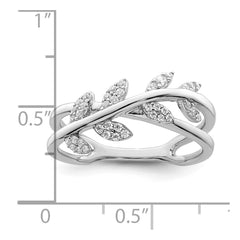Sterling Silver Rhodium plated CZ Leaves Ring - 3