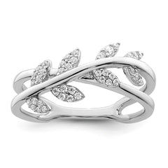 Sterling Silver Rhodium plated CZ Leaves Ring - 3