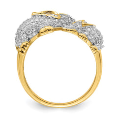 Sterling Silver Rhodium-plated Gold Tone Mom & Baby CZ Elephants Ring - 2