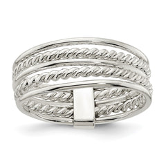 Sterling Silver Polished & Twisted Multiple Attached Rings - 3