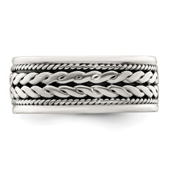 Sterling Silver Antiqued Rope Design Ring - 2