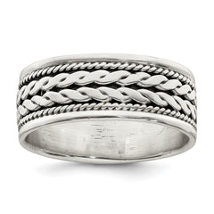 Sterling Silver Antiqued Rope Design Ring - 2
