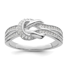 Sterling Silver Polished Rhodium-plated CZ Knot Ring - 2