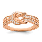 Sterling Silver Polished Rose-tone CZ Knot Ring - 2