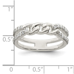 Sterling Silver Polished CZ Chain Detail Ring - 2