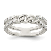 Sterling Silver Polished CZ Chain Detail Ring - 2