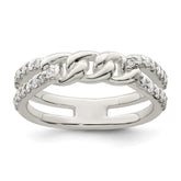 Sterling Silver Polished CZ Chain Detail Ring - 3