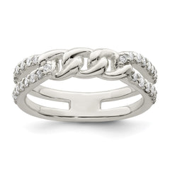 Sterling Silver Polished CZ Chain Detail Ring - 2