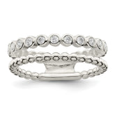Sterling Silver Polished CZ Beaded Double Fancy Ring - 3