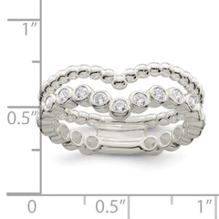 Sterling Silver Polished CZ Beaded Double Fancy Ring - 4