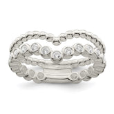Sterling Silver Polished CZ Beaded Double Fancy Ring - 2