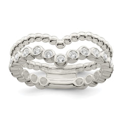 Sterling Silver Polished CZ Beaded Double Fancy Ring - 4