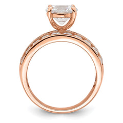 Sterling Silver Polished Rose-tone 3 Row CZ Ring