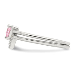 Sterling Silver Pink Trillion CZ and White CZ Ring Set - 2