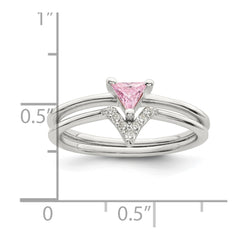Sterling Silver Pink Trillion CZ and White CZ Ring Set - 2