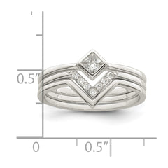 Sterling Silver Polished Square CZ 3 Ring Set - 3