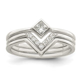 Sterling Silver Polished Square CZ 3 Ring Set - 3