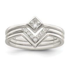 Sterling Silver Polished Square CZ 3 Ring Set - 3