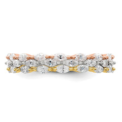 Sterling Silver Rose & Gold-tone Marquise CZ Eternity 3 Ring Set - 2
