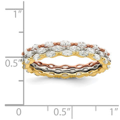 Sterling Silver Rose & Gold-tone Marquise CZ Eternity 3 Ring Set - 2