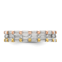 Sterling Silver Rose & Gold-tone Baguette CZ Eternity 3 Band Set - 3
