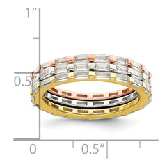 Sterling Silver Rose & Gold-tone Baguette CZ Eternity 3 Band Set - 3