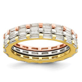 Sterling Silver Rose & Gold-tone Baguette CZ Eternity 3 Band Set - 3