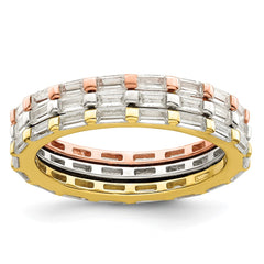 Sterling Silver Rose & Gold-tone Baguette CZ Eternity 3 Band Set - 3