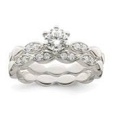 Sterling Silver Polished CZ Wedding Ring Set - 4