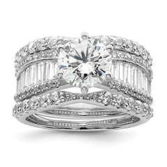 Sterling Silver Polished Rhodium-plated CZ Trio 3 Ring Set - 3