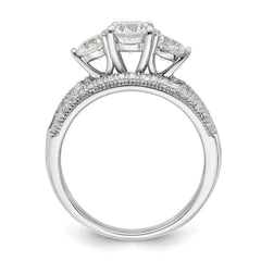 Sterling Silver Rhodium-plated CZ 3 Stone Pave Band Engagement Ring Set - 2