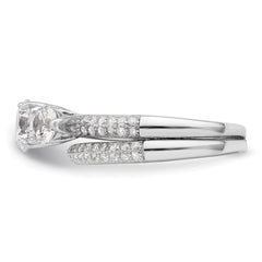 Sterling Silver Rhodium-plated CZ 3 Stone Pave Band Engagement Ring Set - 2