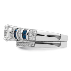 Sterling Silver Rhodium-plated Polished Blue & White CZ Engagement & Band R - 2