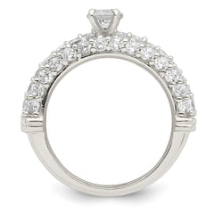 Sterling Silver Polished Pave CZ Wedding Ring Set - 3