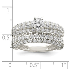 Sterling Silver Polished Pave CZ Wedding Ring Set - 2