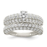 Sterling Silver Polished Pave CZ Wedding Ring Set - 3