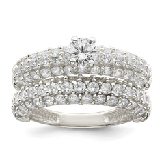 Sterling Silver Polished Pave CZ Wedding Ring Set - 3