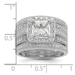 Sterling Silver Rhodium plated CZ 3 piece Bridal Ring Set - 2